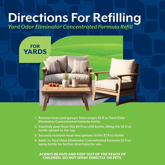 NaturVet Yard Odor Eliminator for Outdoor Dog Odors- 64 oz Refill | Yard Odor Eliminator for Dogs - Neutralize Stool & Urine Odors on Grass, Plants, Patios, Gravel, Concrete & More, Refill