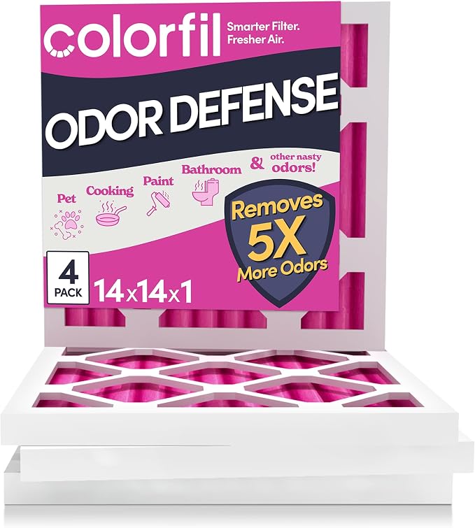 14x14x1 Air Filter (4-Pack) | Made in the USA | Color Changing | Remove Cat and Dog Odor | MERV 8 for Pet Hair Dander and Dust | 13.75"x13.75"x0.75" Exact Size