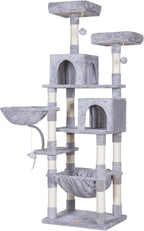 Heybly Cat Tree, 70 inches Tall Cat Tower for Indoor Large Cats HCT032W | Big Cat Condo with Toy , Cat House Furniture with Padded Plush Perch, Cozy Hammock and Sisal Scratching Posts, Light Gray