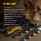 Professional Dog Clippers for Grooming with Charging Replacement, Low Noise Pet Grooming Kit for Thick Curly Matted Heavy Coats Cordless Hair Trimmer with 8 Metal Guide Combs for Animal Horse