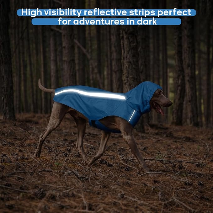 Blue Dog Raincoat with Reflective Strip Hoodie, Waterproof Poncho，L | Reflective Safety Trim, Waterproof & Breathable, Adjustable Hood, Leash-Friendly Access Hole, Easy On & Off Design
