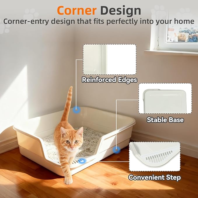 Extra Large Litter Box with Low Entry,Jumbo Cat Litter Box for Kitty and Senior Cats,Cat Box for Indoor Cats,Open Top Corner Litter Pan,Easy to Clean,23.6" L x 15.7" W x 5.9" H (Grey)