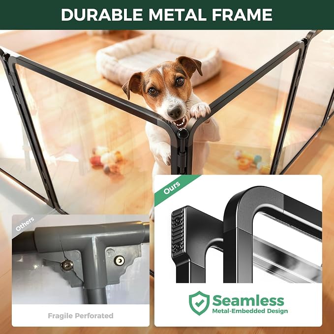 FXW AuraSpace Pro Clear Acrylic Indoor Dog Playpen, 24" H, 12 Panels | Open View, No Climbing Bars, Heavy-duty Metal, DIY Layouts, Easy Access, For Puppies & Small Dogs, Patented