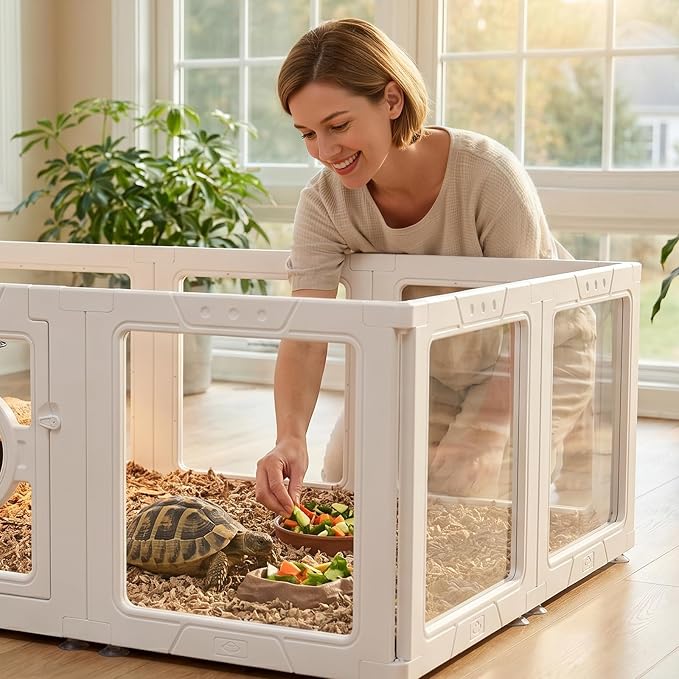 JEKO&JEKO Clear Acrylic Dog Playpen Indoor, Transparent Pet Play Pen for Puppies, Small Dogs, Cats & Rabbits, Easy Assemble Plastic Dog Fence, Easy to Clean (White, 8 Panels)