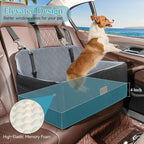 HEGGCOOE Dog Car Seat for Medium/Large Dogs, Pet Booster Seat for Up to 55 lbs or 2 Small Dogs, Detachable & Washable Dog Car Bed for Backseat with 2 Safety Leashes (Black/Grey)