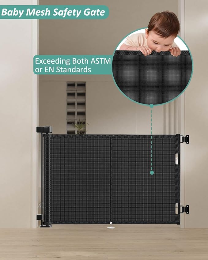 Miumoon 50 inch Reinforced Retractable Baby Gates 42 inch Tall | Retractable Dog Gate with No Crawl Through Reinforced Strip, 4 FT Retractable Gate for Stairs,Doorways,Hallway,Indoor/Outdoor