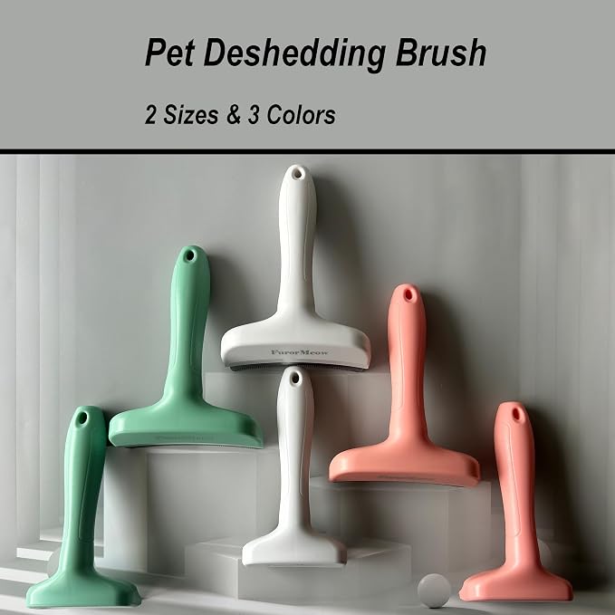 Pet Deshedding Tool with Curve Blade, Cat Grooming Brush, Tight V-shaped Teeth Shedding Comb for Cats and Dogs (Green, Large)