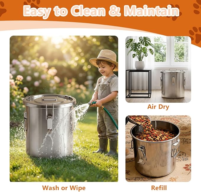 30LB Stainless Steel Dog Food Storage Container with Lid & Scoop, Large Metal Dog Food Container for Dry Pet Food, Pet Food Storage Container for Kibble, Cat Food and Treats