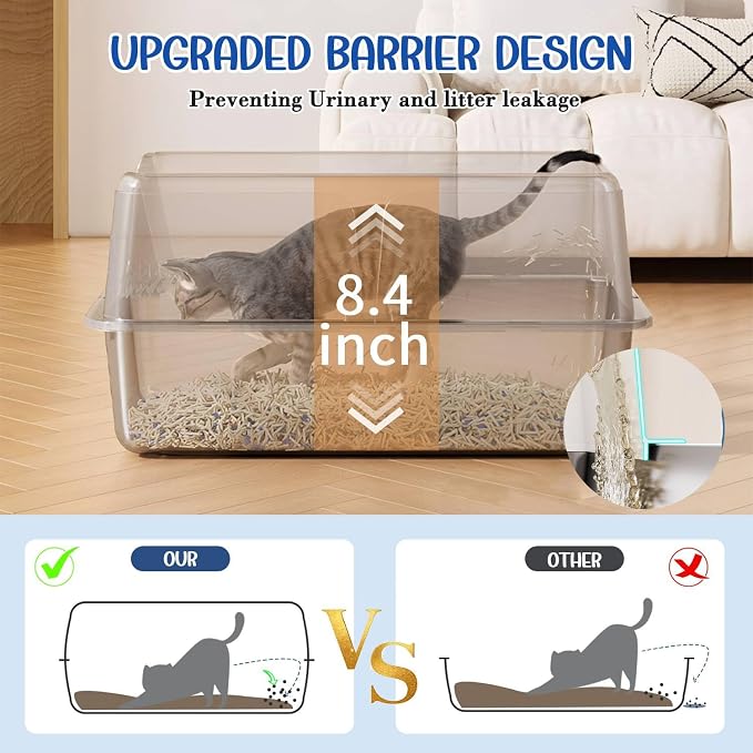 Stainless Steel Cat Litter Box, High Wall Kitty Litter Box for Small Cats, Metal Litter Box with Lid, Non-Sticky, Anti-Leakage, Easy Cleaning, Include Cat Mat and Scoop, 17.2"x13.2"x8.4"