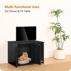 Dwanton Litter Box Enclosure, Cat Litter Box Furniture Hidden, with Scratching Mat, Wooden Cat Washroom Indoor, 31.5" L x 19.7" W x 21.7" H, Dark Gray