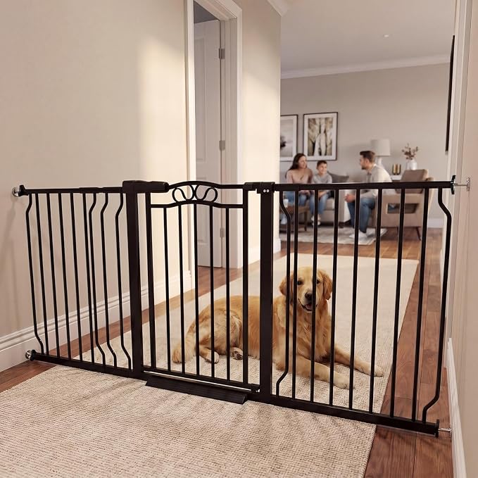 62.5"-71.6" Extra Wide Baby Gate & Dog Gate,Pressure Mounted No Drilling Pet Gate for Doorways & Large Openings, with Walk-Through, Auto-Close & Dual-Direction Swing, Black