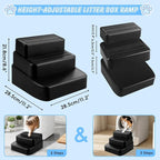 3 Step Litter Box Ramp Adjustable Detachable Litter Box Step, Black