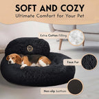 PetJett Calming Dog Bed Medium Size Dog - 30'' Donut Bed, Anti-Slip & Washable Super Soft Fluffy Plush Round Bed, Anti-Anxiety Premium Comfort Pet Bed, Fits Dogs up to 45 lbs - Black