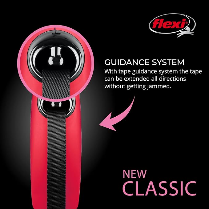 FLEXI® Classic Tape Retractable Dog Leash, Medium, 16 ft - Red | German engineered, original flexi leash, durable quality for dogs up to 55 lbs, tangle-free, walking, reliable brake system