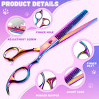 Professional Dog Grooming Scissors Set, 7 Inch/8 Inch Pet Grooming Scissors Chunkers Shears for Dog, Curved Dog Grooming Scissors, Thinning Shears for Dog with Grooming Comb | Pet Grooming Chunkers Shears for Dog, Curved Dog Grooming Scissors, Thinning...
