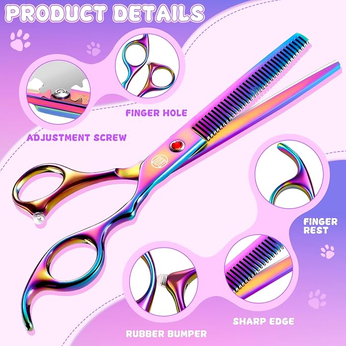Professional Dog Grooming Scissors Set, 7 Inch/8 Inch Pet Grooming Scissors Chunkers Shears for Dog, Curved Dog Grooming Scissors, Thinning Shears for Dog with Grooming Comb | Pet Grooming Chunkers Shears for Dog, Curved Dog Grooming Scissors, Thinning...