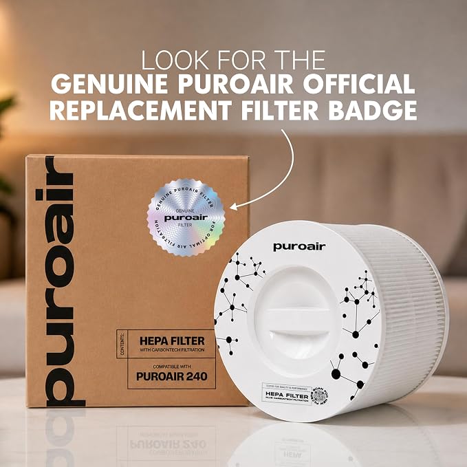 240 Replacement Filter - Genuine Puro Air 240 Filter Replacement - Official PuroAir Air Purifier HEPA Filter with CarbonTech Filters 99.9% of Pollen, Dust, Pet Dander, Smoke, Odors (4PK)