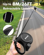Pecute Retractable Dog Leash 26ft with Chew Proof Extender for 33-110 lbs | Heavy Duty Dog Leash Retractable for Large Biter with Poop Bag Holder, Anti-Slip Grip, Reflective, 360° Tangle-free