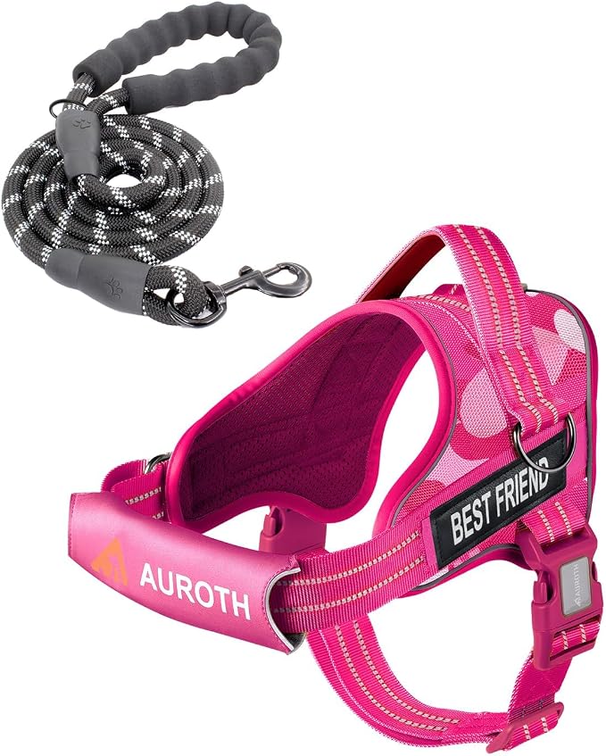 AUROTH Dog Harness and Leash Set, Soft Padded Service Dog Vest with 5.25FT Dog Leash, No Choke, Easy On Pet Vest, Adjustable Reflective No Pull Dog Harness for Large Dogs, Easy Walking and Training