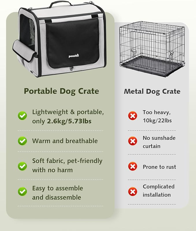 Dog Car Carrier Light Weight 24×17.7×20.5in, Foldable Dog Carrier, Gray | Easy to Assemble, Portable and Breathable Pet Carrier, Suitable for Indoor and Outdoor Use, Dog Travel Crate with Curtain