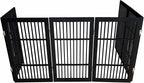 Urnporium Pet Dog Gate Freestanding, Strong Durable Folding Wooden Fence, Portable Acacia Hardwood Safety Barrier for Indoor & Outdoor Use (Black Pet Gate, 6 Panel 30" Tall)