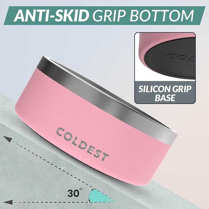 Coldest Dog Bowl - Anti Rust Metal, Non Slip, 3 Layers Insulated Stainless Steel Dog Bowls - Spill Proof & Heavy Duty - Water Bowl for Dogs, Cats & Pets, Dish Washer Safe (100 oz, Cotton Candy Pink)