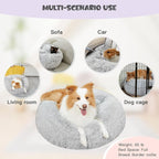 Himax Covered Large Dog Bed with Blanket Attached Calming Burrow Light Grey | 35in Anti-Anxiety Donut dog bed with cover, Washable Round Fluffy Pet& Cat Beds for Indoor