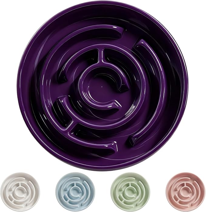 Ceramic Slow Feeder Dog Bowl,1.5 Cups Pet Slow Feeder for Small and Medium Breed,Puzzle Dog Food Dish,Anti-Gulping,Stop Bloat,Preventing Choking(Purple)