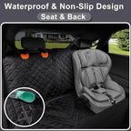 Dog Car Seat Cover for Back Seat, Waterproof and Non-Slip, Heavy-Duty Pet Seat Protector with Full Protection for Rear Bench on Cars SUVs Small Trucks (Black, Standard Back)