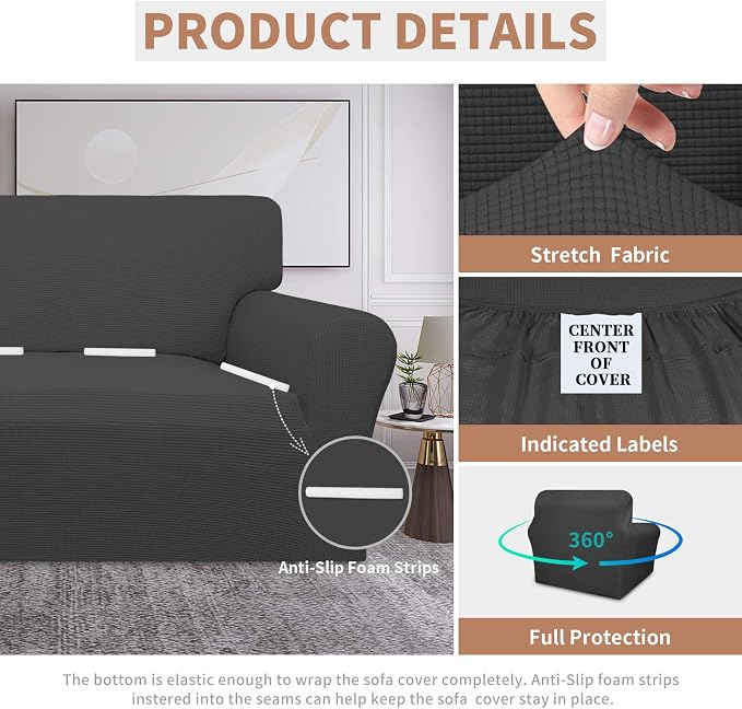 Easy-Going 100% Waterproof Chair Couch Cover, Stretch Jacquard Sofa Cover | Dual Waterproof Sofa Slipcover, Leakproof Furniture Protector for Kids, Pets, Dog and Cat (Chair, Dark Gray)