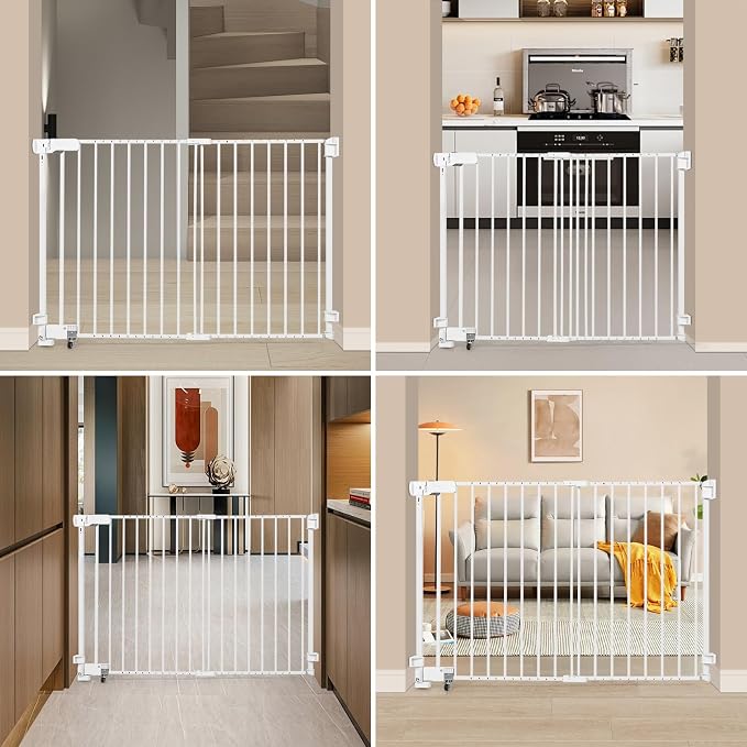 SHYUJAJIE No Bottom Bar Baby Gate,37 inch Tall Cat Pet Gate | for Doorway, Adjustable 27.5in- 43 in Dog Gate with Large Walk Thru Door ,White