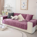 Soft Plush Geometric Quilted Couch Sofa Cover Boho Non Slip Fuzzy Sectional Couch Cover Solid Color Washable Sofa Slipcover Furniture Protector for Kids Dogs Cats (Purple,43"x70")