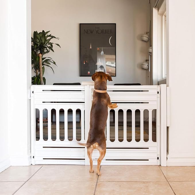 IRIS USA Pet Gate, Adjustable Width, White