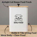 Metal Dog Food Container 5-7lb, 25 Cup w/ Airtight Bamboo Lid, Metal Handle | Pet Jar For Dogs up to 50lbs, Airtight Bamboo Lid, Sturdy Comfortable Metal Handle, Powder Coated Iron, Kibble Storage Bin