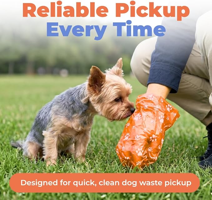 Best Pet Supplies Poop Bags for Dogs - Orange, 240 Count | Scented, Leak-proof, Easy-Tear perforations, 15 Thick Bags per roll, Outdoor Walking & Travel, Fits Standard Holders