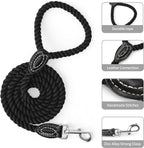 Mile High Life Dog Leash Braided Cotton Rope with Leather-Reinforced Ends | Rust-proof 360° swivel clasp, Heavy-duty for medium/large breeds. Great for weddings, daily walks (4 FT, 1/2", Black)