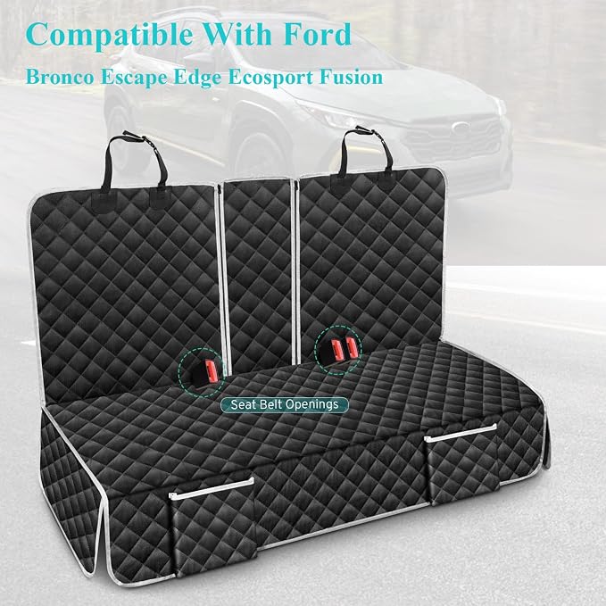 Dog Car Seat Cover for Ford Bronco Escape Edge Ecosport Back Seat Covers | for Ford Fusion 4 Door Backseat Rear Seat, Accessories, Waterproof Pet Bench Backseat Covers with Non-Slip Backing 2027