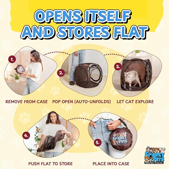Pop Up Cat Tent Cube 24x22x20” – Indoor/Outdoor Cat Play Tent with Mesh Sides & 14” Entry – Connects to Cat Tunnel – Foldable Cat House + Bonus Snarky Cat™ Digital Sticker & GIF Pack