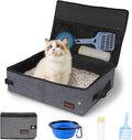 Portable Cat Travel Litter Box. Zipped Lid, Collapsible Litter Box for Cats. No Leakage, No Smell. Easy to Carry. Used for Hotels, Camping, Car (Gray,L)