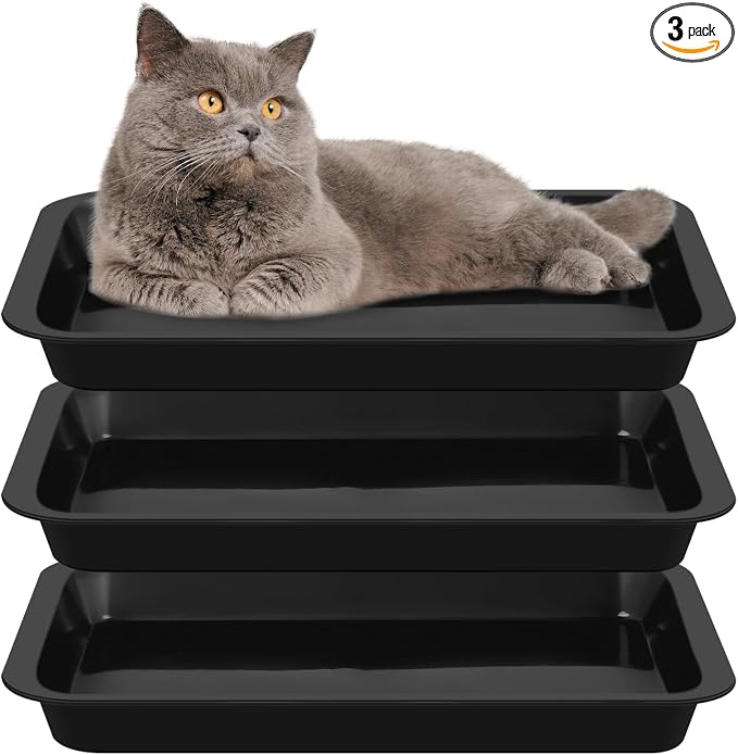 Tessco for you 3 Pcs Kitten Litter Box Shallow Low Entry Open Cat Litter Box Waterproof Plastic Small Rabbit Pan Tray Travel Toilet for Senior Cat Kitten Training(Black,15.1 x 12 x 1.4 Inch)