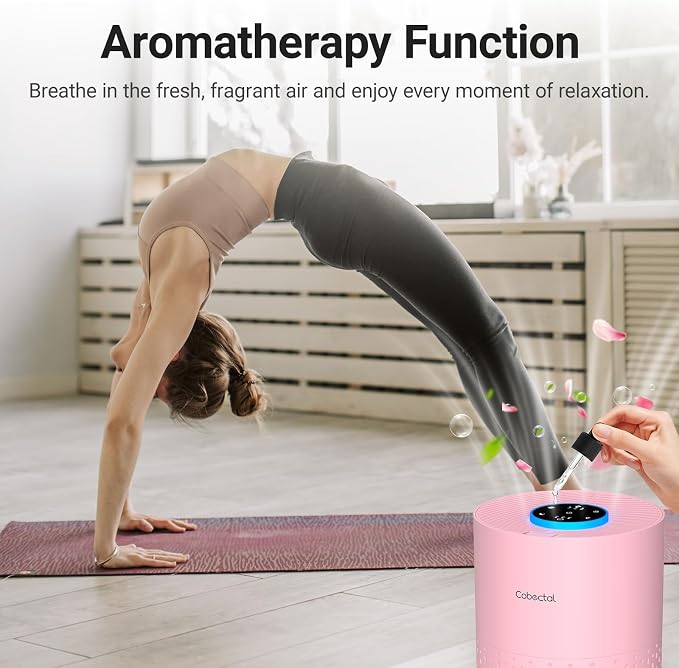 2 Pack Cobectal Air Purifiers for Home Bedroom, Air Cleaner with HEPA 3-in-1 Filter for Room up to 1050 ft², Aroma Function, Sleep Mode, Portable Air Purifiers for Office, Dorm, RVs, Hotel, Pink