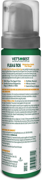 Vet's Best Waterless Flea & Tick Bath for Dogs, Plant-Based, 8 oz | No-Rinse Flea & Tick Bath, Plant-Based Formula, Essential Oils, Helps Control Fleas & Ticks, Made in USA