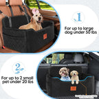 GL GLENSLAVE Dog Car Seat for Medium/Large Dogs,Pet Booster Car Seats for Under 50lbs or 2 Small Dogs, Detachable and Washable Pet Bed,Multi-Functional Travel Dog Bed(Black)
