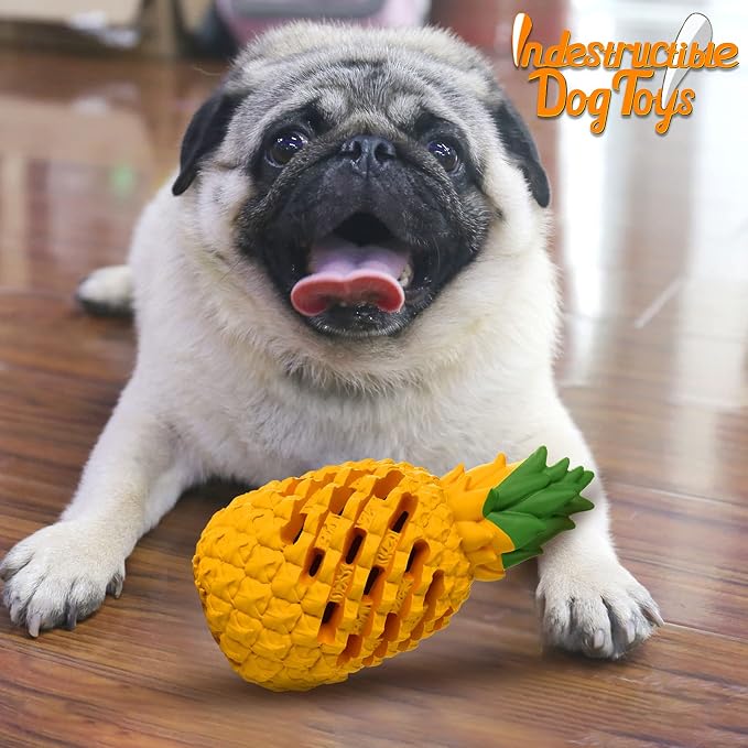 Indestructible Pineapple Dog Toy - Gaint Aggressive Chewers Training | Heavy Chew, Treat Dispenser, Power Chewer, Durable Puzzle, Tough Interactive, Easy Clean