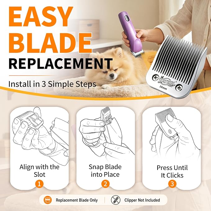 Size 5/8HT Detachable Pet Grooming Clipper Blade with Ceramic Cutter, 16mm 5/8 Inch Cut Length, Silver, Compatible with Andis, Oster A5, Wahl KM10, 1 Pack