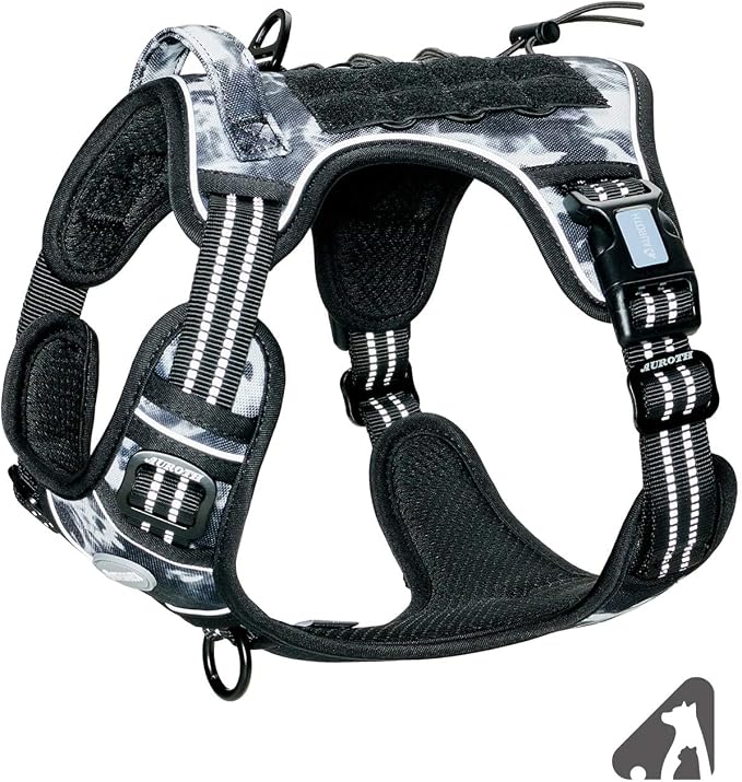 AUROTH Tactical Dog Harness for Small Medium Large Dogs No Pull Adjustable Pet Harness Reflective K9 Working Training Easy Control Pet Vest Military Service Dog Harnesses (S, Black Ink)