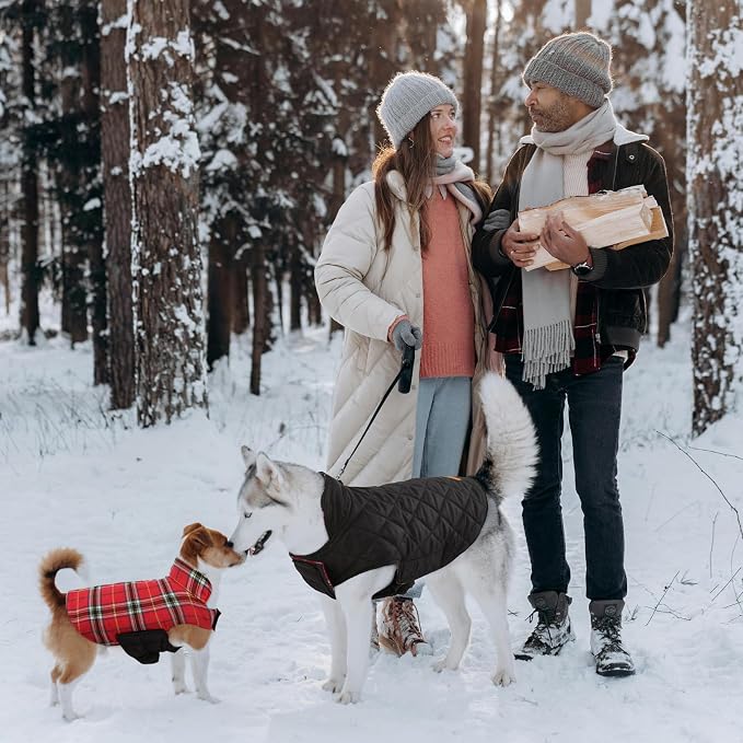 Kuoser Warm Dog Coat, Waterproof Dog Jacket for Extra Large Dogs | Adjustable Durable XXL Doggie Winter Coat Reversible Puppy Cold Weather Apparel from Small to Large Breed, Bright Red 2XL