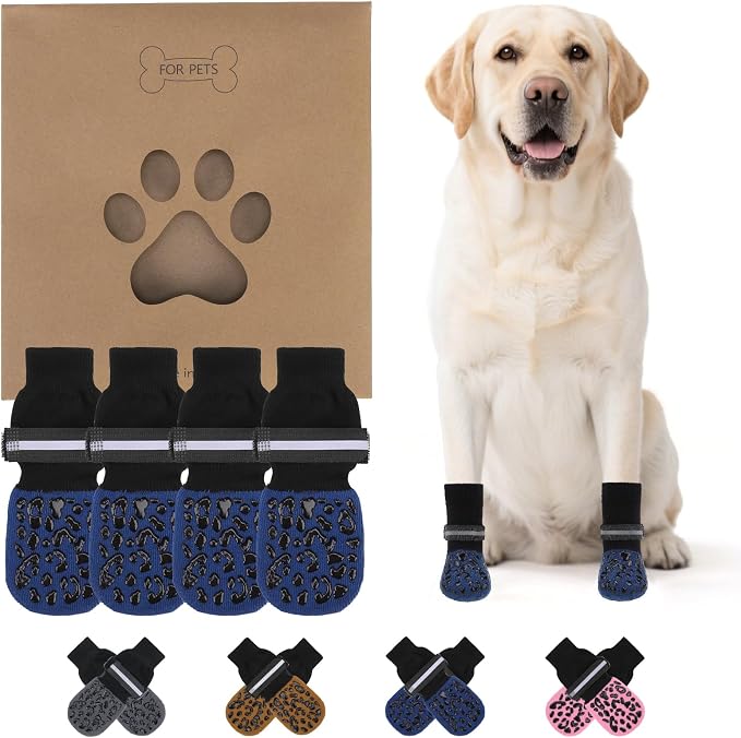KOOLTAIL Anti Slip Dog Socks to Prevent Licking Paws,Dog Shoes for Hot Pavement, Reflective Traction Control Booties, Dogs Boots & Paw Protector for Hardwood Floors Small Medium Large Senior Dogs