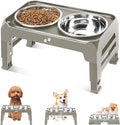 Elevated Dog Bowls for Small Dogs 3 Height Adjustable Raised Dog Bowl Stand with 25oz Stainless Steel Food Bowls Anti-Slip Small Dogs Feeder Adjusts to 7.5", 6", 2.75", Light Brownish Gray