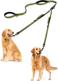 PetBonus Double Dog Leash, No Tangle Dual Leash, Walking Training Lead | 4 Comfortable Padded Handles, Adjustable, Reflective, For Two Large Medium Dogs, Collapsible Bowl and Waste Bags, Army Green